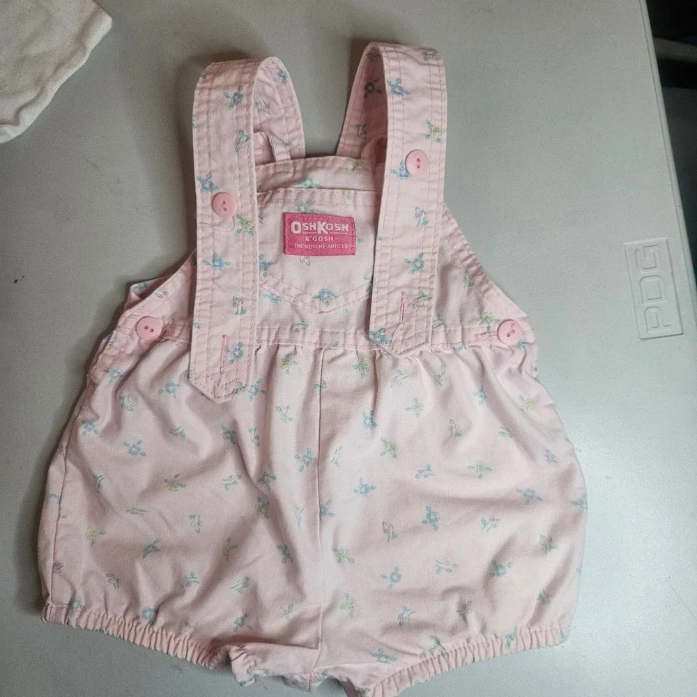Vintage OshKosh Bgosh Baby Girls Pink Floral Romper Shirt Set Made in USA 18M